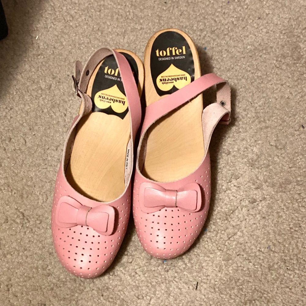 Swedish Hasbeens Pink Bow Clog Sandals 40 EU/9.5 US